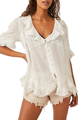 Free People Ruffle Cotton Top in Ivory at Nordstrom, Size Medium