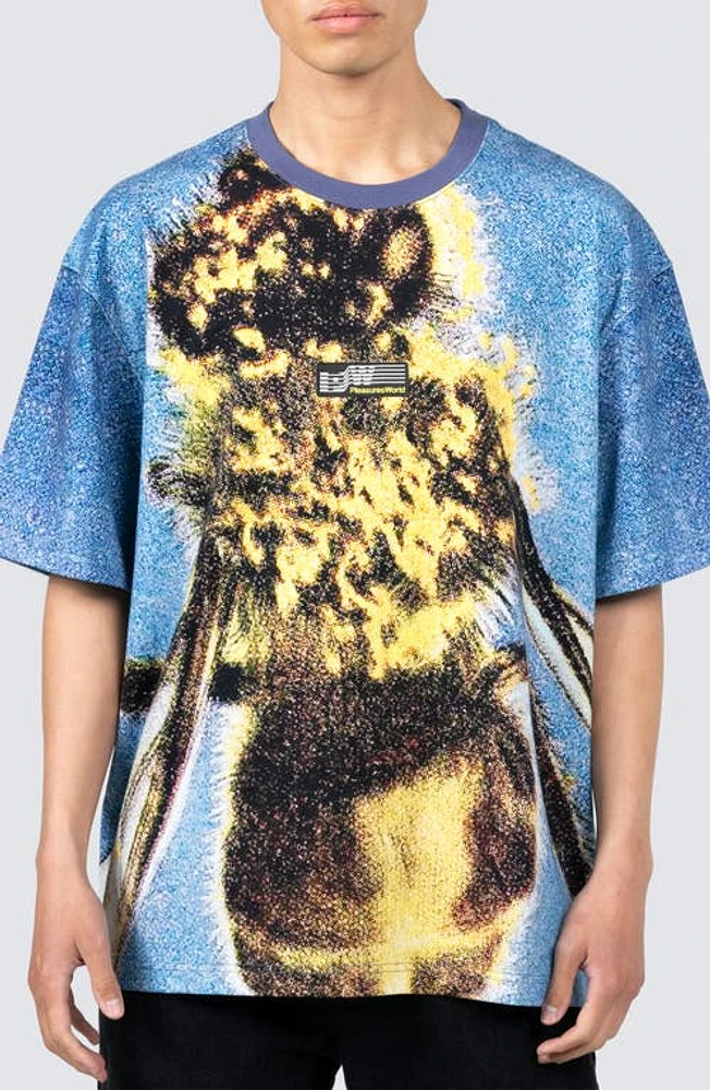 PLEASURES Honeybee Print T-Shirt Blue at Nordstrom,