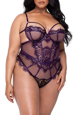 Roma Confidential Sugar Plum Eyelash Lace Teddy in Purple at Nordstrom