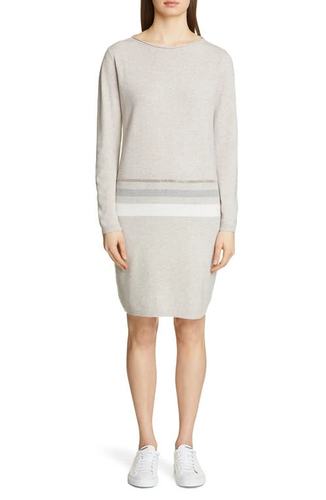 Fabiana Filippi Stripe Long Sleeve Wool Blend Sweater Dress in Greige at Nordstrom, Size 8 Us