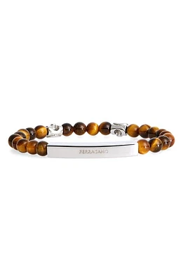 FERRAGAMO Men's Logo Plate Tiger's Eye Beaded Bracelet in Tigers Eye at Nordstrom