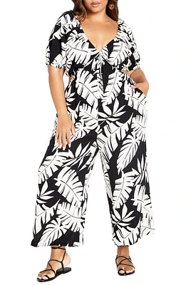 City Chic Palma Floral Print Wide Leg Jumpsuit at Nordstrom, Size Xxl