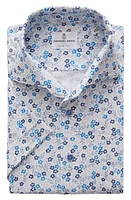 Emanuel Berg Floral Short Sleeve Knit Button-Up Shirt Bright Blue at Nordstrom,