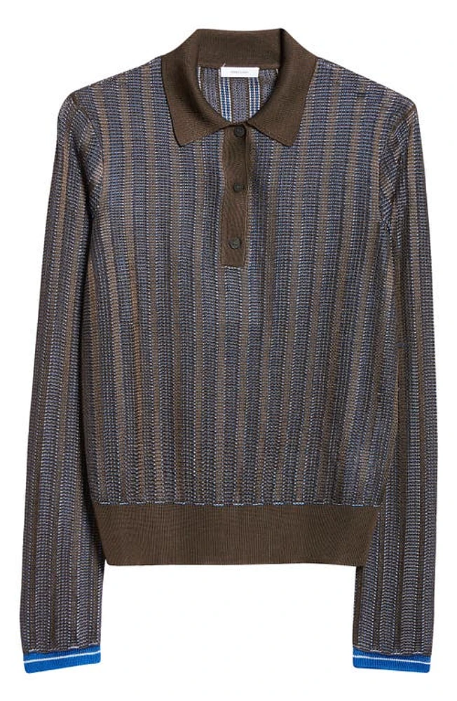 FERRAGAMO Long Sleeve Jacquard Polo Sweater Expresso/Cobal at Nordstrom,