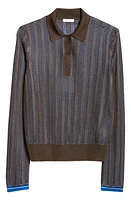 FERRAGAMO Long Sleeve Jacquard Polo Sweater Expresso/Cobal at Nordstrom,