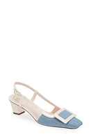 Roger Vivier Belle Cutout Denim Slingback Pump Denim/Ivory at Nordstrom,