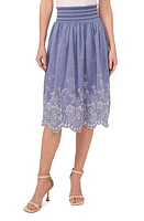 CeCe Embroidered Border Cotton Skirt Blue Air at Nordstrom,