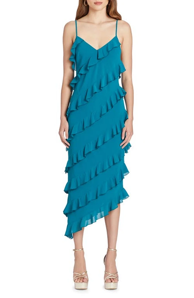 Amanda Uprichard Belladonna Ruffle Midi Cocktail Dress Jewel at Nordstrom,