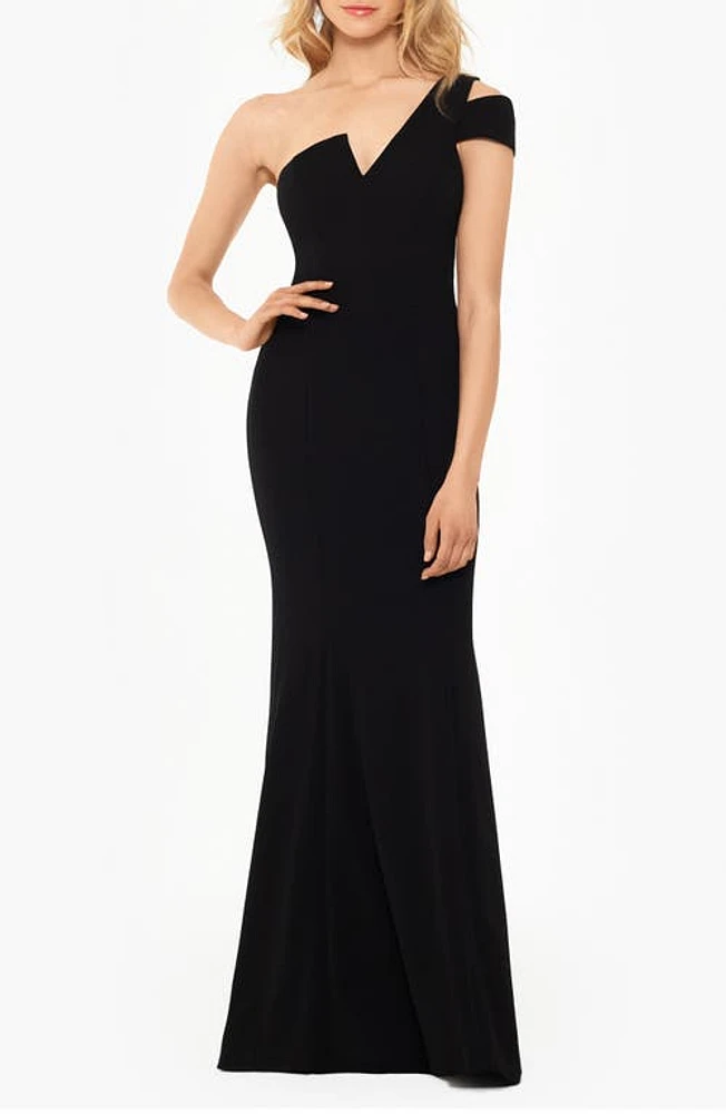 Betsy & Adam One-Shoulder Scuba Crepe Gown Black at Nordstrom,