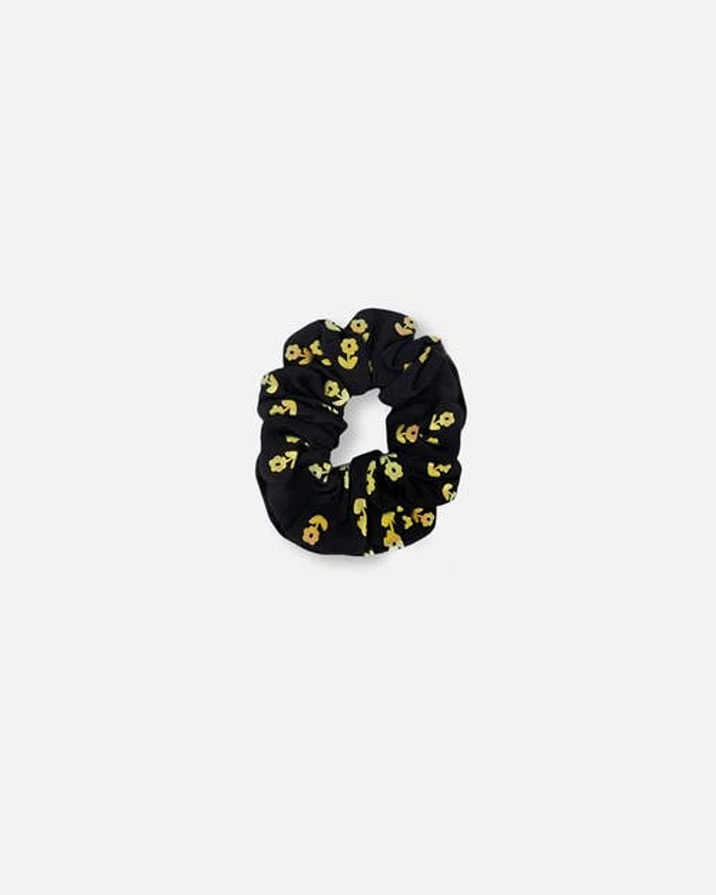 Deux Par Deux Girl Scrunchie Printed Colored Metallic Flower Print in Black With Metallic Flower at Nordstrom