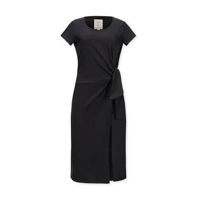 Hope & Henry Women's Organic Short Sleeve Knit Tie Midi Dress Black Side-Tie at Nordstrom,