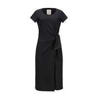 Hope & Henry Women's Organic Short Sleeve Knit Tie Midi Dress Black Side-Tie at Nordstrom,