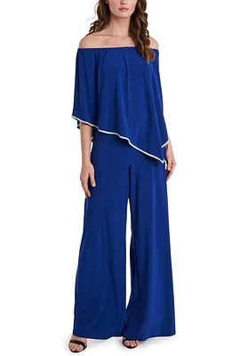 Chaus Overlay Off the Shoulder Jumpsuit Blue at Nordstrom,