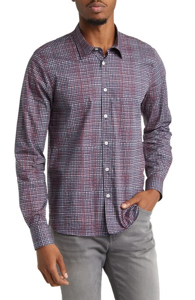 Good Man Brand Grid Stretch Organic Cotton Button-Up Shirt Silver Blurry at Nordstrom,