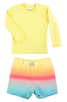 RuggedButts Banana Long Sleeve Two-Piece Rashguard Swimsuit at Nordstrom,