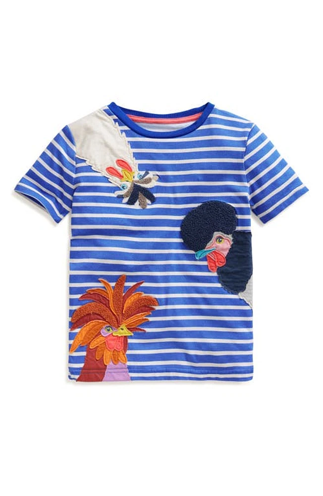 Mini Boden Kids' Chicken Appliqué T-Shirt Wisteria Blue/Ivory Cockerels at Nordstrom,