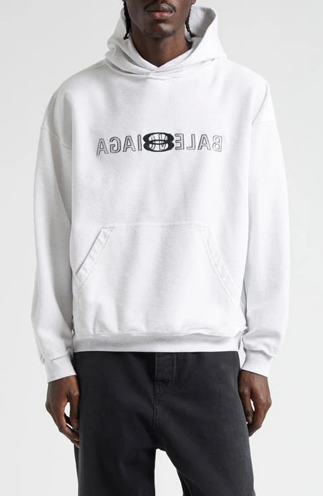 Balenciaga Inside Out Logo Cotton Hoodie Light Grey/Black at Nordstrom,