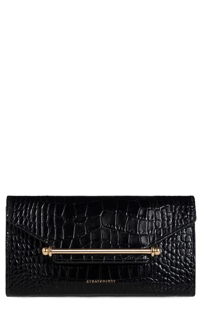 Strathberry Multrees Croc Embossed Leather Wallet on a Chain in Black at Nordstrom