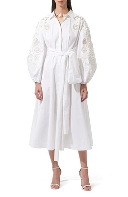 Carolina Herrera Belted Long Sleeve Poplin Midi Shirtdress White at Nordstrom,