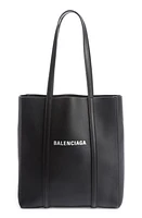 Balenciaga Extra Small Everyday Logo Calfskin Tote in Black/L White at Nordstrom