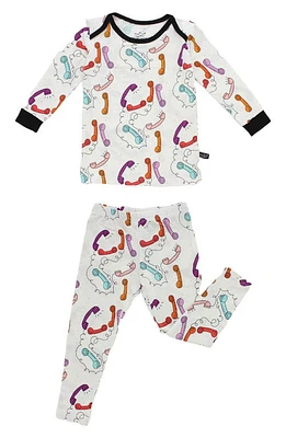 Peregrine Kidswear Retro Phones Fitted Two-Piece Pajamas White/Multi at Nordstrom,