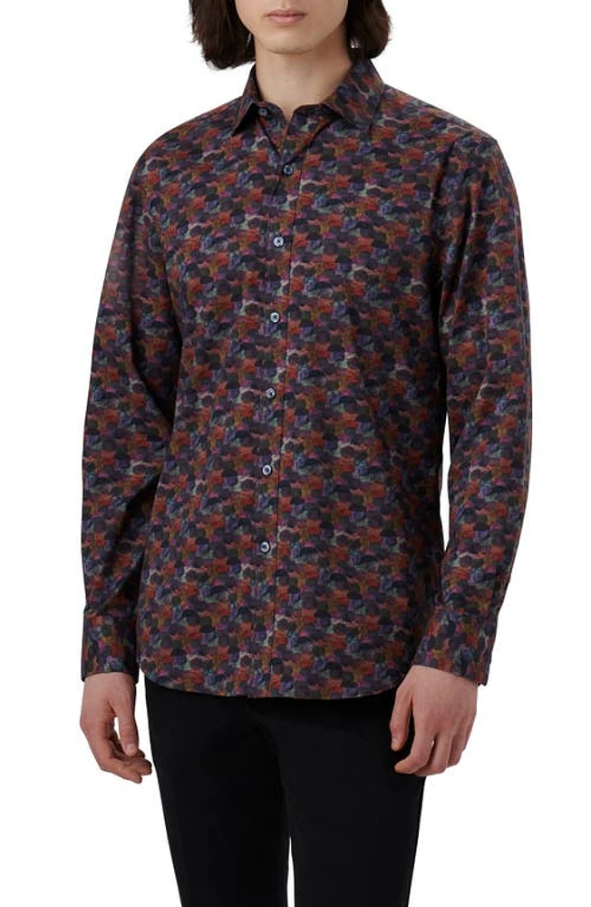 Bugatchi Axel Shaped Fit Abstract Print Stretch Cotton Button-Up Shirt Jade at Nordstrom,