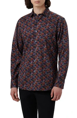 Bugatchi Axel Shaped Fit Abstract Print Stretch Cotton Button-Up Shirt Jade at Nordstrom,