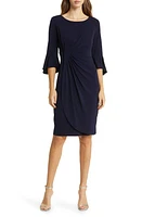 Connected Apparel Ruched Bell Sleeve Faux Wrap Cocktail Dress at Nordstrom,