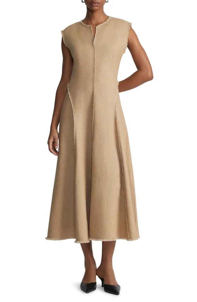 Lafayette 148 New York Fringed Seam Linen A-Line Dress Gravel at