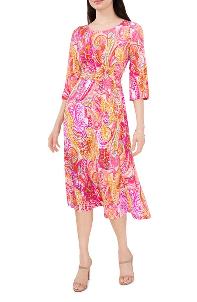 Chaus Paisley Tie Waist A-Line Dress White/Fuchsia/Yellow at Nordstrom,