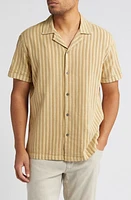 Rails Sinclair Jacquard Stripe Short Sleeve Cotton Button-Up Shirt Jute at Nordstrom,