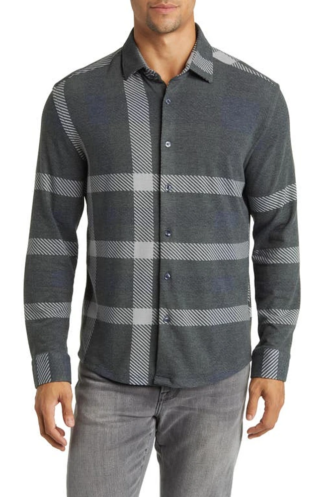 Stone Rose Big Plaid Tech Fleece Button-Up Shirt Charcoal at Nordstrom,