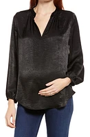 Maternal America Mandarin Collar Maternity Blouse Black at Nordstrom,