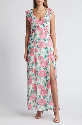 Lulus Sensational Spring Floral Maxi Dress White/Pink/Green at Nordstrom,