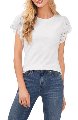 CeCe Eyelet Flutter Sleeve T-Shirt at Nordstrom,