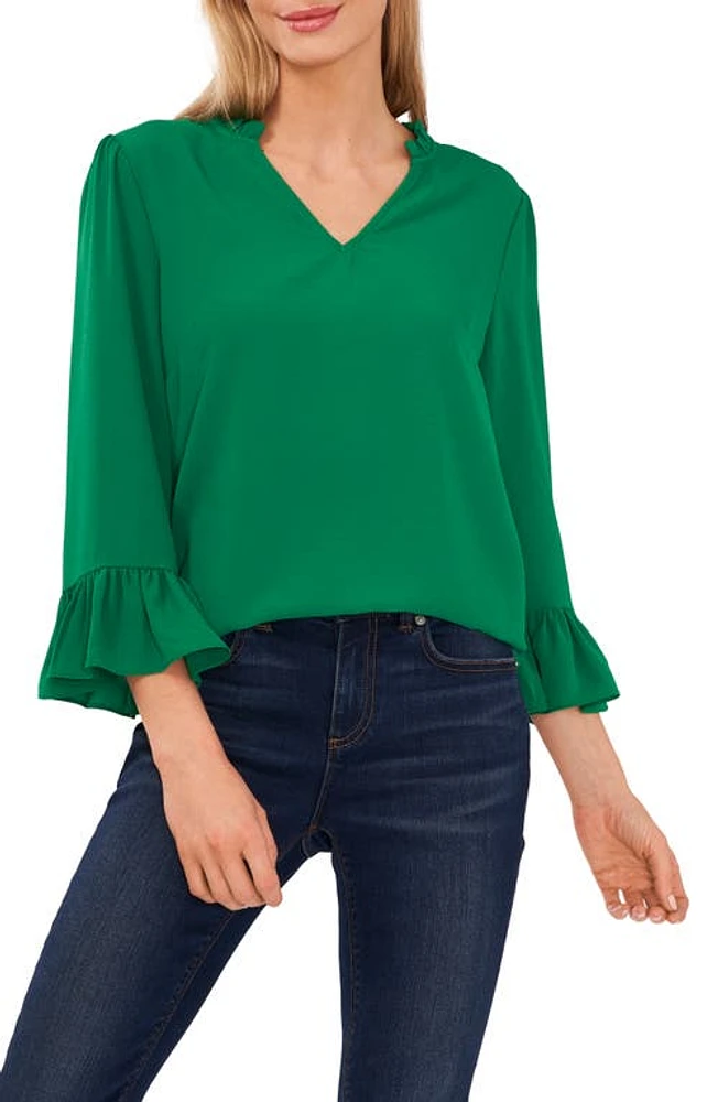 CeCe Ruffle Cuff Crepe Top Green at Nordstrom,