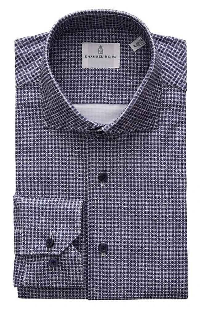 Emanuel Berg 4Flex Modern Fit Neat Knit Button-Up Shirt Dark Blue at Nordstrom,