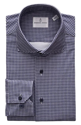 Emanuel Berg 4Flex Modern Fit Neat Knit Button-Up Shirt Dark Blue at Nordstrom,