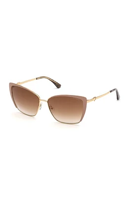 GUESS 59mm Gradient Cat Eye Sunglasses in Shiny Beige /Brown Mirror at Nordstrom