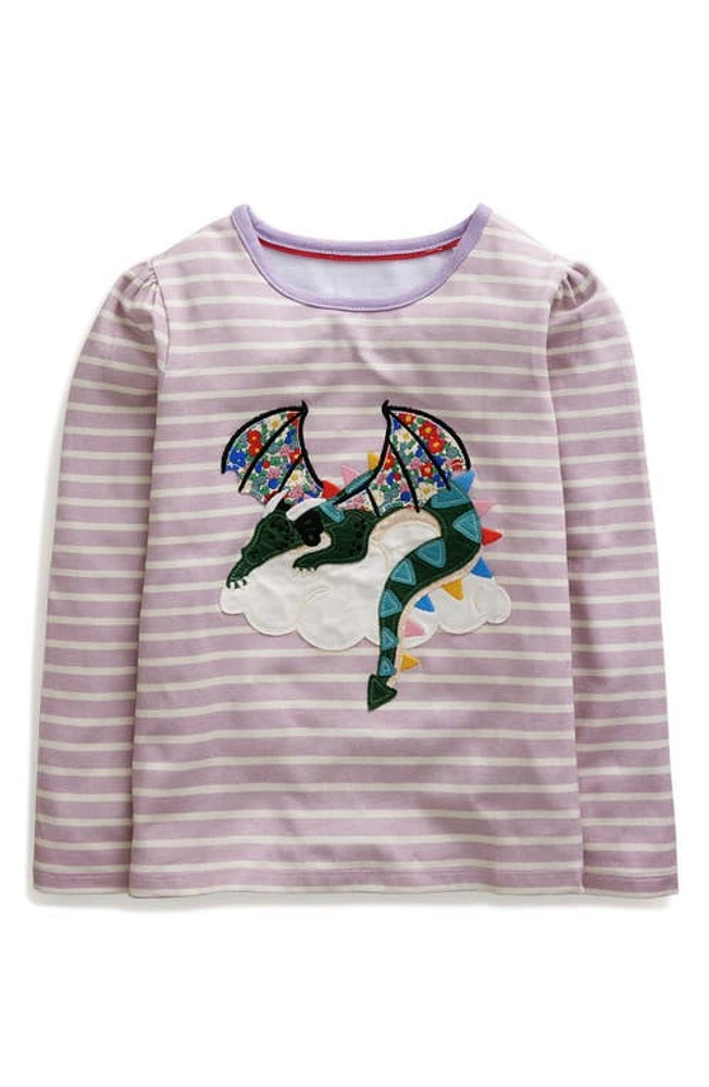 Mini Boden Kids' Stripe Dragon Appliqué Cotton T-Shirt Multi Floral at Nordstrom,