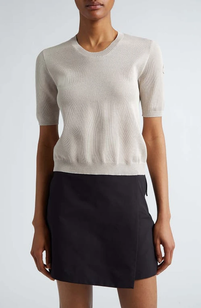 Moncler Short Sleeve Crewneck Sweater Metallic Pale Pink at Nordstrom,