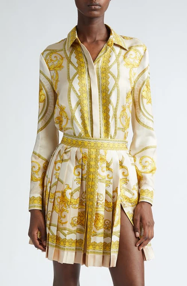 Versace Barocco Print Silk Satin Button-Up Shirt Gold at Nordstrom, Us