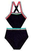 Beach Lingo Kids' Cutout Embroidered One-Piece Swimsuit Black at Nordstrom,