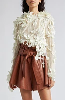 Zimmermann Harmony Laser Cut Floral Linen & Silk Top Lemon at Nordstrom,