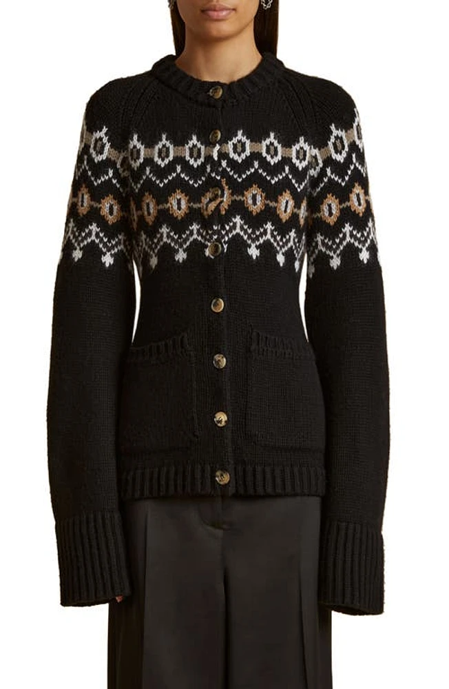 Khaite Suzette Fair Isle Cashmere Blend Cardigan in Black Multi at Nordstrom, Size Large