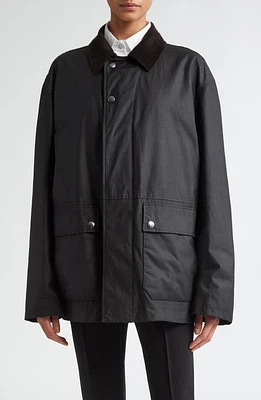 The Row Frank Waxed Cotton Twill Chore Jacket Black at Nordstrom,