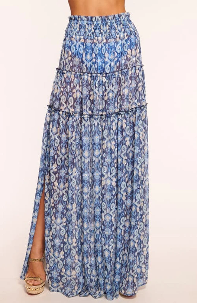 Ramy Brook Mertie Semisheer Cover-Up Maxi Skirt Spring Navy Multi at Nordstrom,