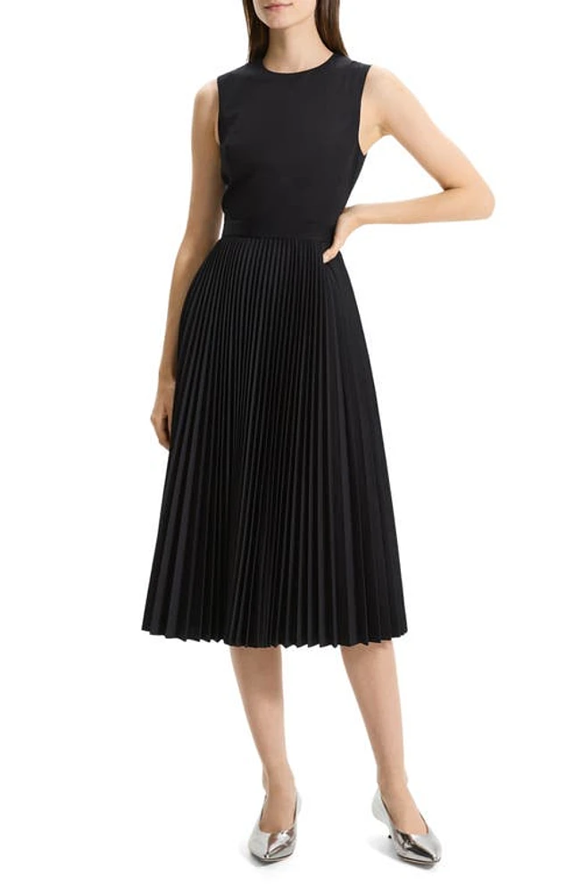 Theory Pleat Skirt Midi Dress Black at Nordstrom,