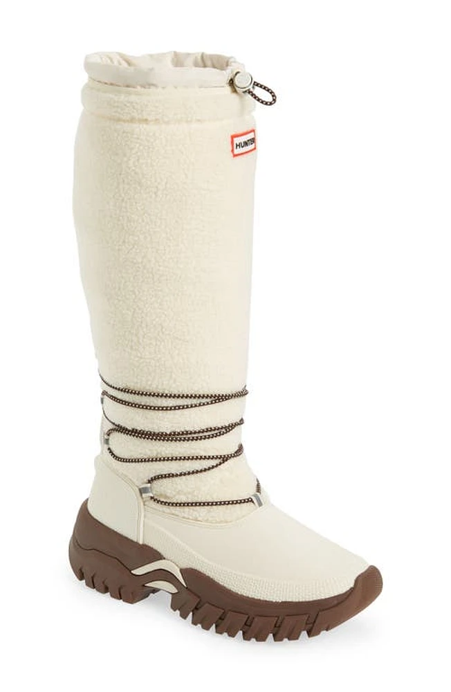 Hunter Wanderer Fleece Waterproof Tall Boot White Willow/Brown Bolt at Nordstrom,