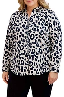 Foxcroft Charlie Leopard Print Cotton Button-Up Shirt Black at Nordstrom,